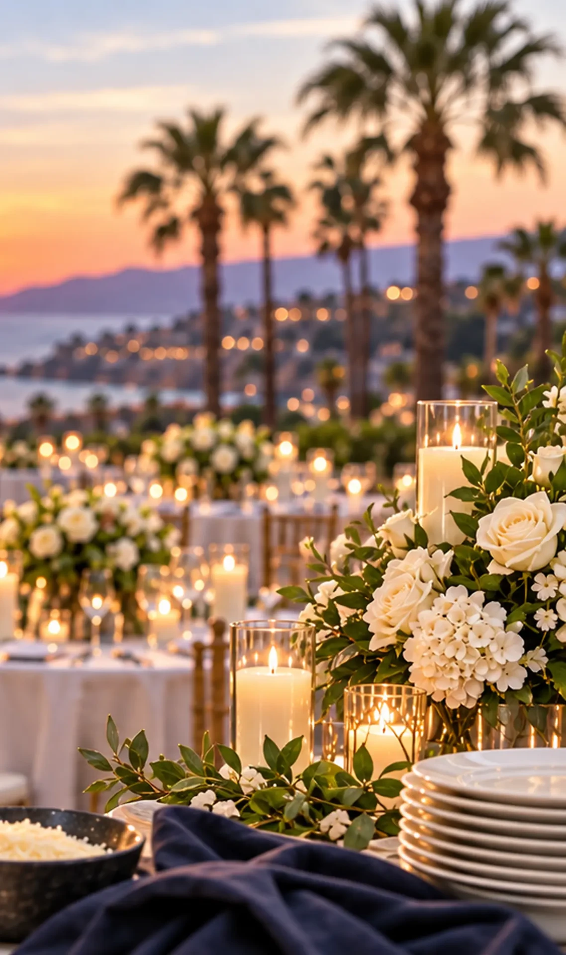 Elegant outdoor tablescape for a Los Angeles pizza catering event